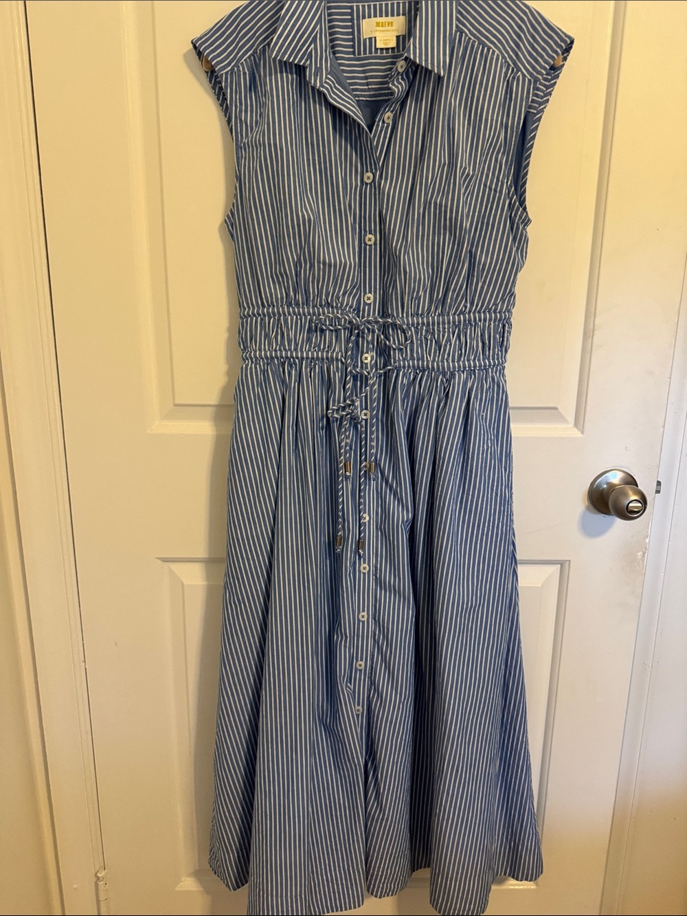 Anthropologie Maeve Blue and White Striped Button-Up Shirt